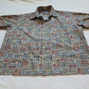 Cooke Street Geometric Print Button-Up Shirt M Short Sleeve Hawaiian Theme